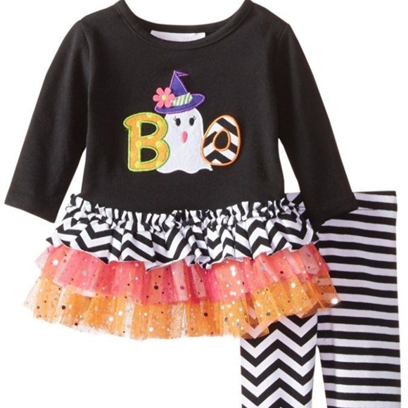 Bonnie Baby Girl Halloween Ghost Outfit Tutu Legging Set size 3-6 Mo NWT - Picture 2 of 4